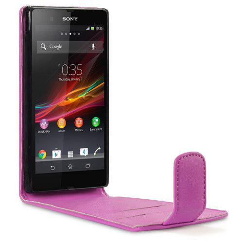 Θήκη για Sony Xperia Z Leather Flip hot pink+Φιλμ Προστασίας Οθόνης
