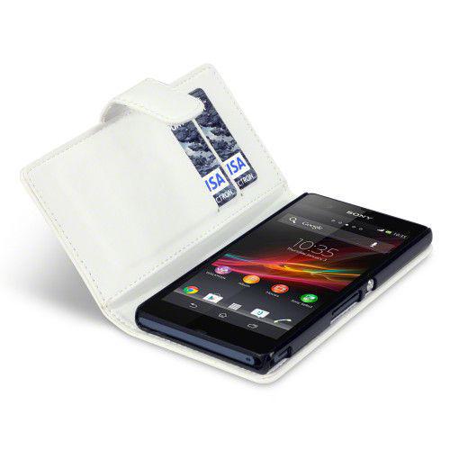 Θήκη για Sony Xperia Z Leather Wallet by Warp white+Φιλμ Προστασίας Οθόνης 