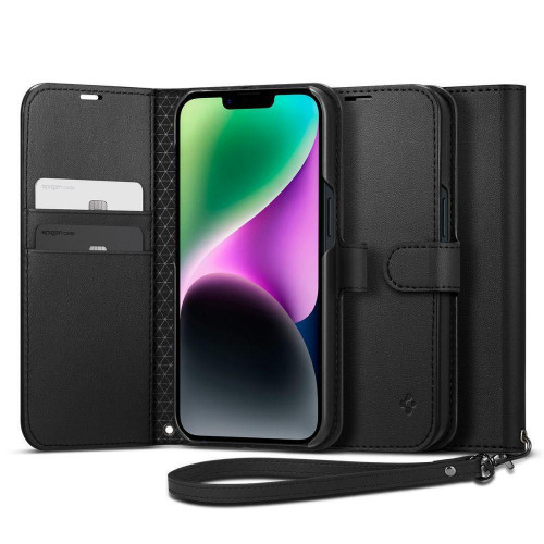 Spigen S Wallet case με Λουράκι Μαύρο iPhone 14