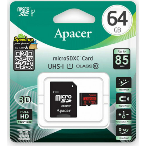 Memory Card Micro SDHC UHS-I U1 Class10 64GB Apacer R85