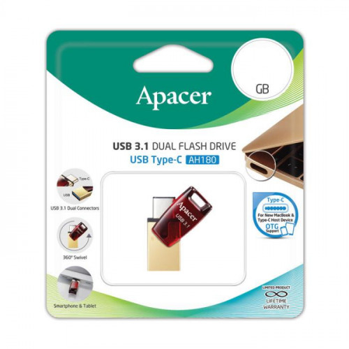 Apacer USB 3.1 Gen & Type-C Dual Flash Drive AH180 64GB Red RP
