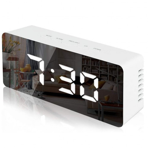 Ψηφιακό ρολόι καθρέφτης Ηλεκτρονικό Led / Ξυπνητήρι / Θερμόμετρο λευκού χρώματος