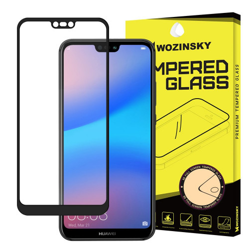 Wozinsky Tempered Glass Full Glue Super Tough Full Coveraged with Frame Case Friendly for Huawei P20 Lite black