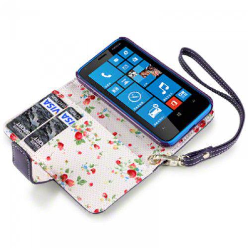 Θήκη PU Leather Wallet για Nokia Lumia 620 Purple Floral