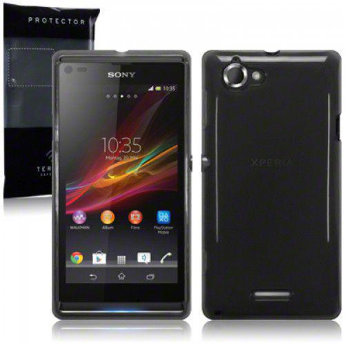 Θήκη TPU Gel για Sony Xperia L C2105 Smoke Black + Φιλμ Προστασίας 
