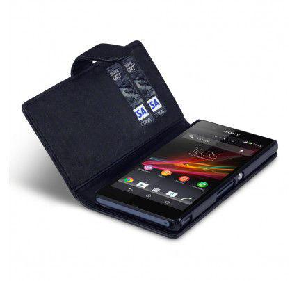 Θήκη για Sony Xperia Z Leather Wallet by Warp black+Φιλμ Προστασίας Οθόνης 