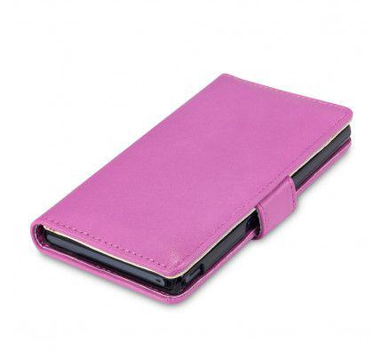 Θήκη για Sony Xperia Z Leather Wallet by Warp pink+Φιλμ Προστασίας Οθόνης 