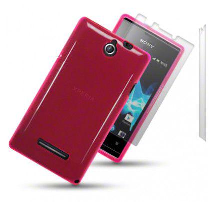 Θήκη TPU Gel για Sony Xperia E C1505 hot pink + Φιλμ Προστασίας Οθόνης