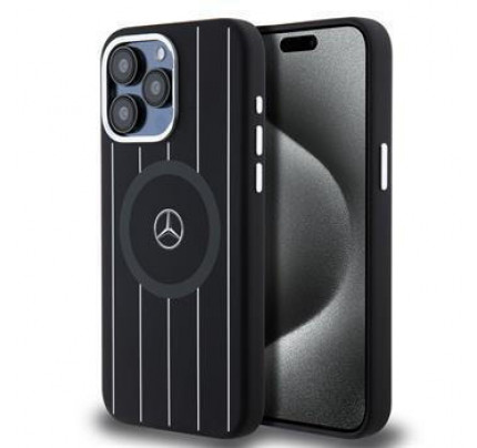 Mercedes Liquid Silicon Stripes Pattern MagSafe Case for iPhone 15 Pro Max Black