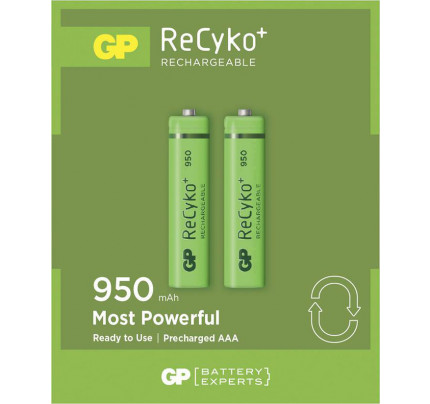 GP Batteries Recyko+ Επαναφορτιζόμενες Μπαταρίες AAA Ni-MH 950mAh 1.2V 2τμχ