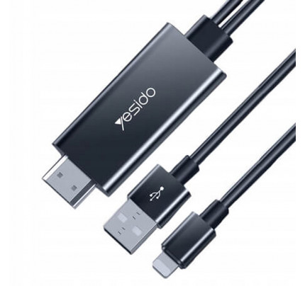Yesido - Video Cable (HM04) - USB to HDMI, Lightning, 1080P, 1.8m - Black KF237179