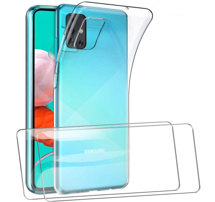 Θήκη TPU Slim 1mm για Samsung Galaxy A51 διάφανη + 2 Τεμάχια Tempered Glass