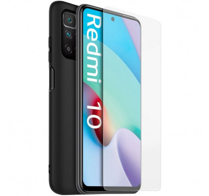 Made for Xiaomi  Original TPU Cover + Tempered Glass for Redmi 10 /Redmi 10 2022 black (Θήκη + Τζαμάκι)