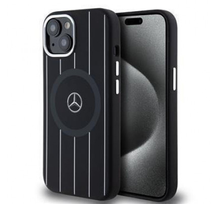 Mercedes Liquid Silicon Stripes Pattern MagSafe Case for iPhone 15 Black