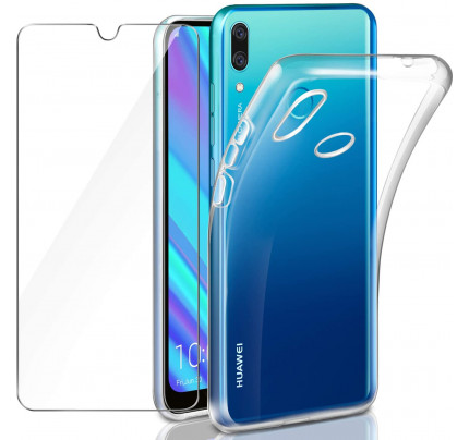 Θήκη TPU Slim 0,5mm για Huawei Y7 2019  διάφανη + Tempered Glass