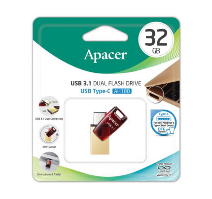 Apacer USB 3.1 Gen & Type-C Dual Flash Drive AH180 32GB Red RP