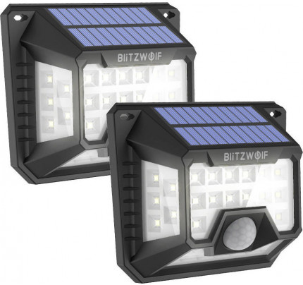 BlitzWolf Σετ Επιτοίχιων Ηλιακών Φωτιστικών IP64 με Ανιχνευτή Κίνησης και Ψυχρό Λευκό Φως 2τμχ σε Μαύρο Χρώμα BW-OLT3