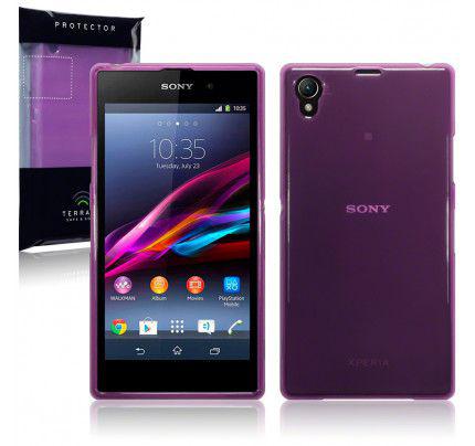 Θήκη TPU Gel για Sony Xperia Z1 Purple+Φιλμ Προστασίας Οθόνης 